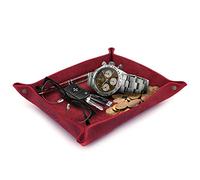 Londo - Genuine Leather Tray Organizer - Practical Storage Box for Wallets, Watches, Keys, Coins, Cell Phones and Office Equipment, red