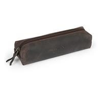LONDO Genuine Leather Zipper Pen, Pencil & Cosmetic Case (Chestnut)