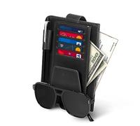 LONDO Leather Car Visor Organizer - Credit Card, Pen & Eyeglass Holder - 5.9x4.5 - Black