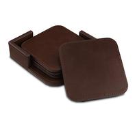 Londo Leather Coasters (Set of 4) - Non-Slip Surface (Dark Brown)