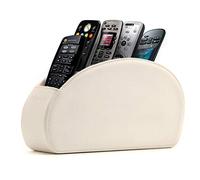 Londo Remote Control Holder with 5 Pockets - Store DVD, Blu-Ray, TV, Roku or Apple TV Remotes - PU Leather with Suede Lining - Slim, Compact Living or Bedroom Storage - White