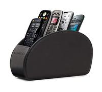 LONDO Remote Control Holder with 5 Pockets - Store DVD, Blu-Ray, TV, Roku or Apple TV Remotes - PU Leather with Suede Lining - Slim, Compact Living or Bedroom Storage - Black OTTO93