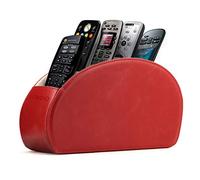 Londo Remote Control Holder with 5 Pockets - Store DVD, Blu-Ray, TV, Roku or Apple TV Remotes - PU Leather with Suede Lining - Slim, Compact Living or Bedroom Storage - Red