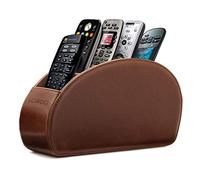 LONDO Remote Control Holder with 5 Pockets - Store DVD, Blu-Ray, TV, Roku or Apple TV Remotes - PU Leather with Suede Lining - Slim, Compact Living or Bedroom Storage