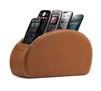LONDO Remote Control Holder with 5 Pockets - Store DVD, Blu-Ray, TV, Roku or Apple TV Remotes - PU Leather with Suede Lining - Slim, Compact Living or Bedroom Storage