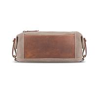 LONDO Toiletry Bag Genuine Leather and Canvas Travel Toiletry Bag Dopp Kit (Light Brown)