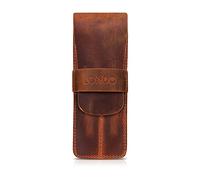 LONDO Two Compartment Genuine Leather Pen Case with Sleeve Cover