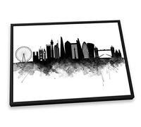 London Abstract City Skyline Black CANVAS FLOATER FRAME Wall Art Print Picture - Black Frame - 91cm wide x 60cm high