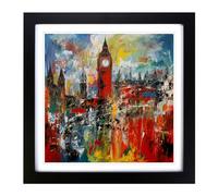 London Abstract Expressionism Framed Print | 18x18 Inch Black Framed Wall Art | Ready to Hang | Eclectic Historical Picture | Living Room Bedroom Lounge Office