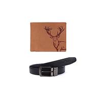 LONDON ALLEY ELK Leather Wallet & Black/Brown Reversible Belt Combo Gift Box for Men, Vintage Tan +Reversible Belt, One Size, Contemporary