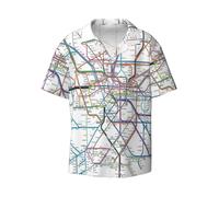 (London AllRail Map _2006) Men's Hawaiian Shirts Cuban Collar Vintage Bowling Short Sleeve Button Down Beach Shirt Casual Summer Vacation Wear Retro Tee