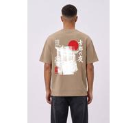 LONDON ATTITUDE Men's Kyoto After Dark Oversized Heavyweight Japanese Graphic T-Shirt in Light Sand | Size: Large LONDON ATTITUDE Light Sand L