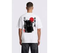 LONDON ATTITUDE Men's Kyoto After Dark Oversized Heavyweight Japanese Graphic T-Shirt in White | Size: Large LONDON ATTITUDE White L