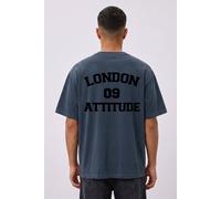LONDON ATTITUDE Men's Oversized Heavyweight T-Shirt with Varsity Back Graphic in Blue | Size: Large LONDON ATTITUDE Blue L