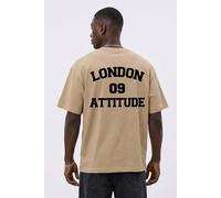 LONDON ATTITUDE Men's Oversized Heavyweight T-Shirt with Varsity Back Graphic in Light Sand | Size: 2XL LONDON ATTITUDE Light Sand 2XL