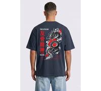 LONDON ATTITUDE Men's Tokyo After Dark Dragon Oversized Heavyweight Graphic T-Shirt in Blue | Size: 3XL LONDON ATTITUDE Blue 3XL