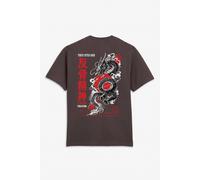 LONDON ATTITUDE Men's Tokyo After Dark Dragon Oversized Heavyweight Graphic T-Shirt in Chocolate | Size: 3XL LONDON ATTITUDE Chocolate 3XL