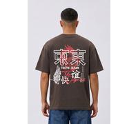 LONDON ATTITUDE Men's Tokyo Dragon Oversized Heavyweight Cotton T-Shirt in Chocolate | Size: Medium LONDON ATTITUDE Chocolate M