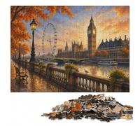 London Autumn Scene Colourful Wooden Puzzle for Adults, 500 Pieces | Jigsaw Puzzle: structured assembly from border to image details at your own pace.
