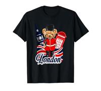 London Bear Guard Big Ben Red Phone Booth Union Jack UK Value Graphic T-Shirt, Men, Black, L