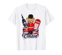 London Bear Guard Big Ben Red Phone Booth Union Jack UK Value Graphic T-Shirt, Men, White, M