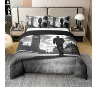 London Big Ben 100% Cotton Bedding Set King Size,Retro Fashion Style Bedding Set for Kids Girls Boys,Modern British Style Building Bed Sets with 2 Pillowcase(No Comforter),Dark Black Grey