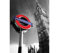 London Big Ben and Underground Sign Canvas Print, Multi-Colour, 60 x 80 cm