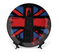 London Big Ben British Union Jack Flag Decorative Plate Ceramic China Plates with Display Stand for Home Wall Decor 6inch