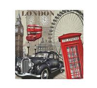 London Big Ben Car Vintage Cloth Napkins Set of 6, Polyester Dinner Napkins Washable Reusable Solid Table Napkins 20x20 inch with Hemmed Edges for Home Party Wedding Holiday Decor
