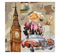 London Big Ben Car Vintage Cloth Napkins Set of 6, Reusable Washable Kitchen Dining Table Napkins for Home Dinner Wedding Banquet Banquet Party 50.8 x 50.8 cm