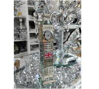 London Big Ben Crystal Clock Table Shelf Showpiece Souvenir Silver