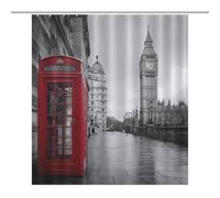 London Big Ben Phone Box Bathroom Shower Curtain Waterproof Bath Liner with Hooks And Grommets Home Decor