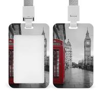 London Big Ben Phone Box ID Badge Holder Name Card Holders Photocard Case with Lanyard for Teacher Nurse Office