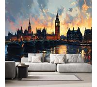 London Big Ben Photo Wallpaper for Bedroom City Night View 3D Small Wall Mural, Removable Peel and Stick Self-Adhesive Wall Decal for Boys Girls Living Room Office Decor 138"x 101" T-198