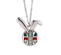 London Big Ben Union Jack United Kingdom UK Rabbit Necklace Pendant Bunny Animal Jewelry Gift