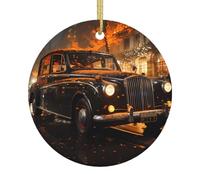 London Black Cab Printed Double Sided Christmas Ceramic Ornaments Festive Holiday Pendants for Tree & Home Decor
