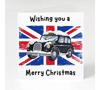 London Black Cab Union Flag Christmas Card, London Theme Christmas Card for Taxi Driver London Resident Black Cab Lovers Xmas Card