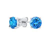 London Blue Round Cubic Zirconia Brilliant Cut Solitaire AAA CZ Stud Earrings .925 Sterling Silver Simulated Topaz