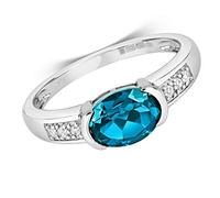 London Blue Topaz & Diamond Ring White Gold Engagement 8 x 6mm Oval Certificate - Size: L