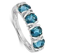 London Blue Topaz Ring White Gold Real Diamond Eternity Certificate Size J - Q - Size: N