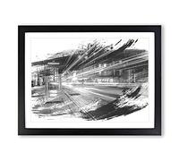 London Blurred Lights Red Telephone Box V1 Modern Framed Print | A2 Black Framed Wall Art | Ready to Hang | Modern Nature Picture | Living Room Bedroom Lounge Office