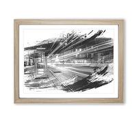 London Blurred Lights Red Telephone Box V1 Modern Framed Print | A3 Oak Framed Wall Art | Ready to Hang | Modern Nature Picture | Living Room Bedroom Lounge Office