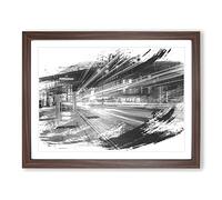 London Blurred Lights Red Telephone Box V1 Modern Framed Print | A4 Walnut Framed Wall Art | Ready to Hang | Modern Nature Picture | Living Room Bedroom Lounge Office