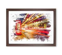 London Blurred Lights Red Telephone Box V3 Modern Framed Wall Art Print, Ready to Hang Picture for Living Room Bedroom Home Office Décor, Walnut A2 (64 x 46 cm)