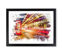 London Blurred Lights Red Telephone Box V3 Modern Framed Wall Art Print, Ready to Hang Picture for Living Room Bedroom Home Office Décor, Black A4 (34 x 25 cm)