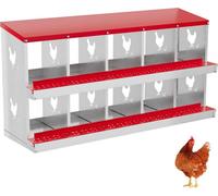 London Boutique 10 Compartment Chicken Nesting Box, Galvanised Steel Poultry Nest Box, Roll Away Egg Tray, Wall Mount, Red