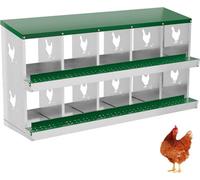 London Boutique 10 Compartment Chicken Nesting Box With Legs, Galvanised Steel Poultry Nest Box, Roll Away Egg Tray, Green