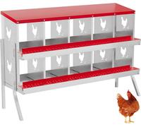 London Boutique 10 Compartment Chicken Nesting Box With Legs, Galvanised Steel Poultry Nest Box, Roll Away Egg Tray, Red