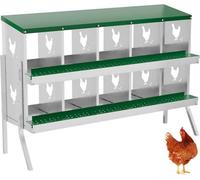 London Boutique 10 Compartment Chicken Nesting Box With Legs, Galvanised Steel Poultry Nest Box, Roll Away Egg Tray, Green
