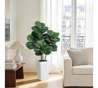 London Boutique 120Cm Multi-Stem 4 Head Artificial Fiddle Leaf Fig Tree, Lifelike Silk Ficus Lyrata Faux Plant With White Planter